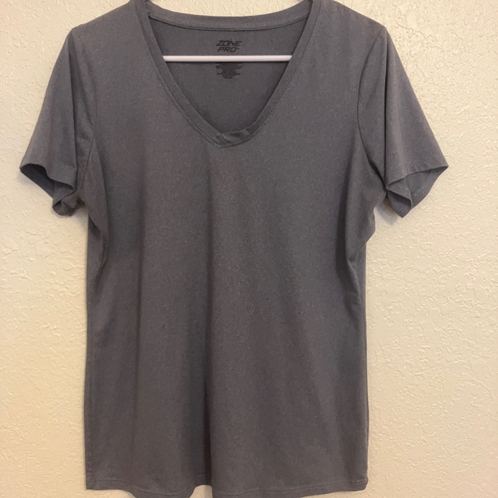 Zone Pro T Shirt Women's Short Sleeve V-Neck Gray Size M